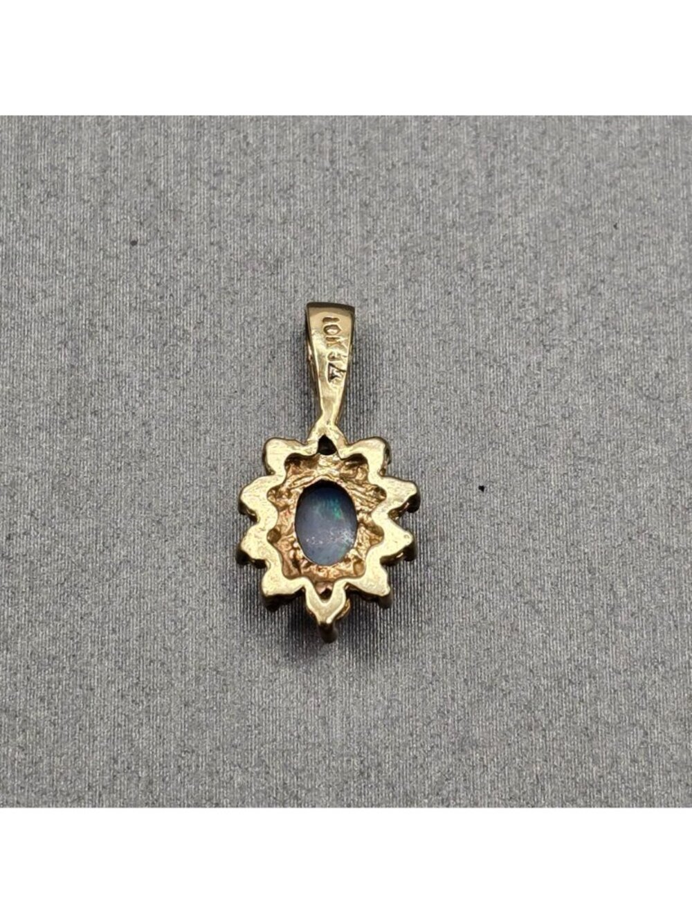 Vintage 10k Gold Opal Diamond Pendant Sunburst Halo Genuine Gemstone Signed - Picture 4 of 14